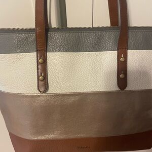 Fossil Women's Gray, White, and Brown Tote Bag